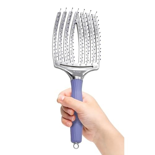 Olivia Garden Fingerbrush Curved and Vented Paddle Brush for Blow Drying - Ideal for Styling and Detangling All Hair Types - Scalp Massager Brush
