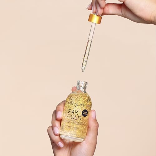 SpaLife 24k Gold & Hyaluronic Pearl Anti-Aging Serum Duo - AM & PM Facial Routine - Hydrating & Firming Skin Care - 2 x 3.7 Fl Oz
