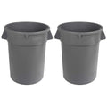 Heavy Duty 32 Gallon Round Trash Can Set - Outdoor Waste Baskets, Grey, Pack of 2