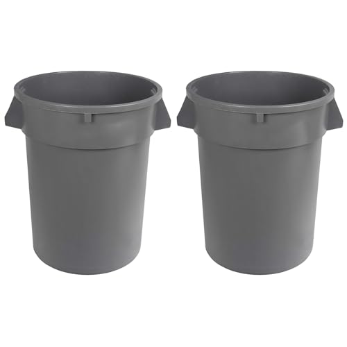 Heavy Duty 32 Gallon Round Trash Can Set - Outdoor Waste Baskets, Grey, Pack of 2