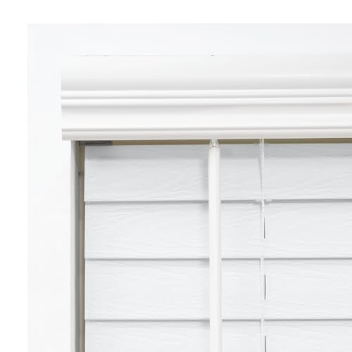 Cordless Faux Wood Window Blinds - Signature 2-Inch Slats, White, 70 x 48 Inches - Embossed Finish