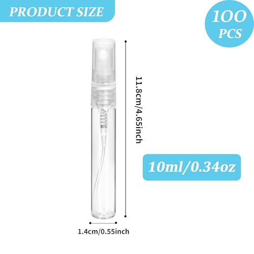 100Pcs 10ml Glass Spray Bottles Refillable Perfume Misters Travel Makeup