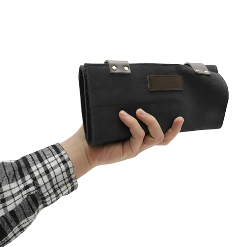 VOCOSTE Black Barber Scissors Roll-Up Bag with 12 Pockets, Durable Hair Tool Case