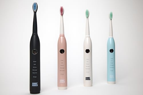 Pink SonicPower Electric Toothbrush Kit - 5 Modes, 1-Year Brush Heads Supply, Travel & Waterproof