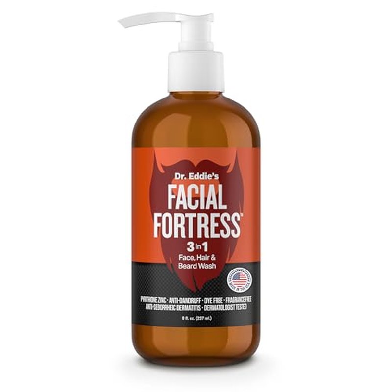 Dr. Eddie's 3 In 1 Face, Hair, & Beard Wash - Beard Dandruff Shampoo For Men, Beard Cleanser, Face Wash, Beard Care, Face Soap With Pyrithione Zinc - 8 Fl Oz (Pack Of 1)