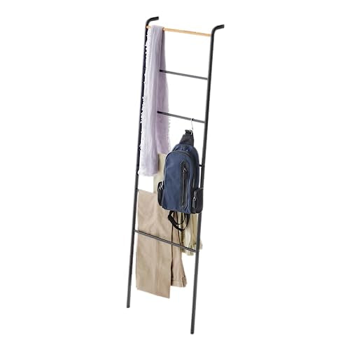 Black Steel Leaning Ladder Rack - Space Saving Wall Storage for Towels & Blankets
