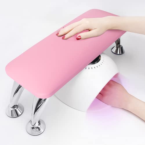 Arm Rest for Nails Tech, Easy Clean Nail Arm Rest, Reduce Back Pain Hand Rest for Nails Tech, Sturdy Support Armrest for Nails Fits UV LED Nail Lamp Underneath, Salon & Home Use (Pink)