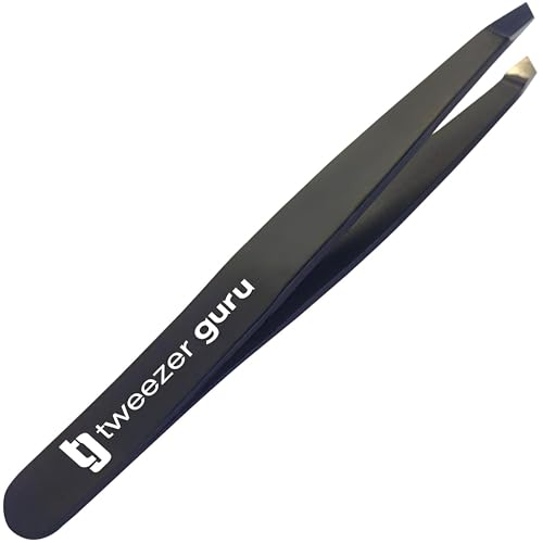 Tweezer Guru Tweezers for Women Facial Hair & Men ? Precision Slant-Pointed Eyebrow Tweezer for Ingrown Hair, Blackhead & Splinter Removal (Black)