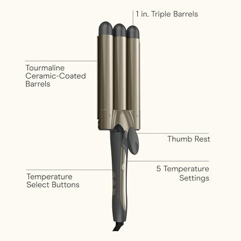 Infiniti PRO CONAIR Triple Barrel Waver Curling Iron, 3-Barrel Hair Waver to Create Long-Lasting Beachy Waves, for use on Medium to Long Hair, Dual Voltage, Gray