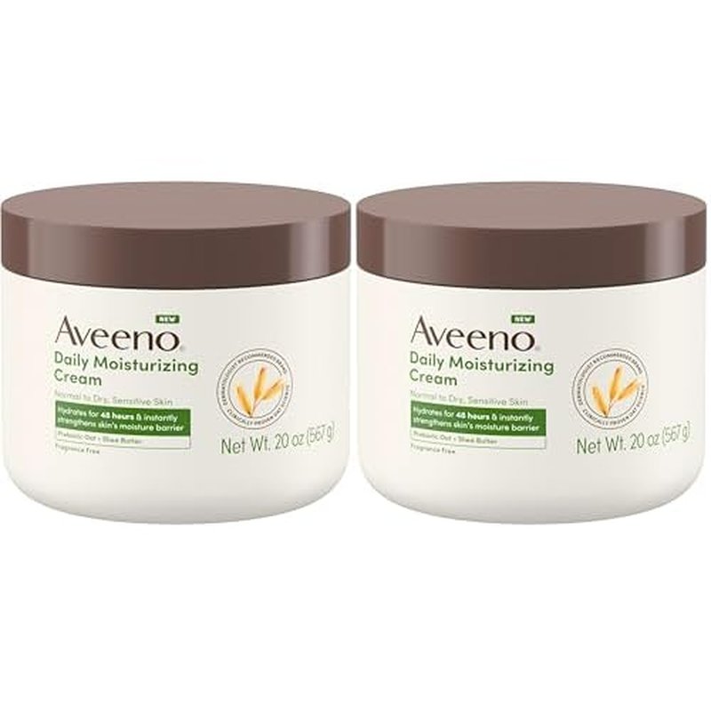 Aveeno Daily Moisturizing Cream with Prebiotic Oat & Shea Butter for Body,Face & Hands Moisturizer Cream,Hydrates Normal to Dry,Sensitive Skin,Fragrance Free,Non-Comedogenic,20 oz,(Pack of 2)