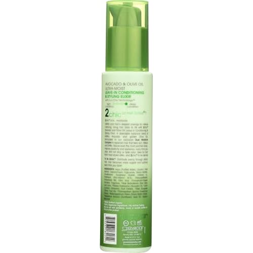 GIOVANNI 2chic Ultra-Moist Leave-In Conditioning Styling Elixir - Smoothes Frizz Prevents Breakage, For Dry & Damaged Hair, Avocado & Olive Oil, Enriched with Aloe Vera, Shea Butter - 4 fl oz