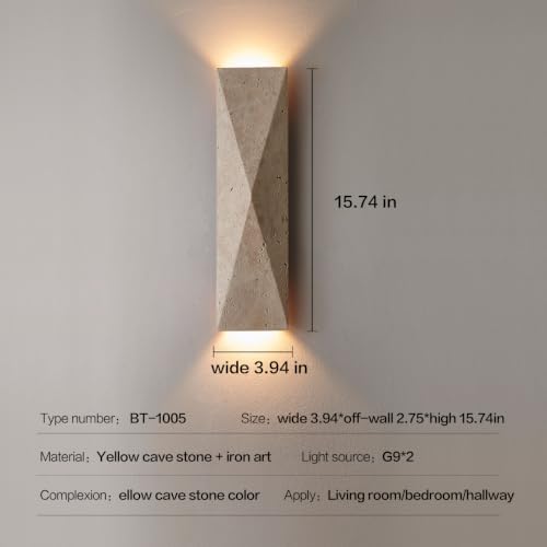 LVLVlech Travertine Wall Sconce - Natural Stone Up-Down Light for Hallway & Bedroom