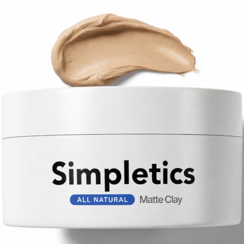 Simpletics Hair Clay for Men 2oz - Natural Matte Styling with Beeswax & Coconut Oil - Strong Hold & Texture