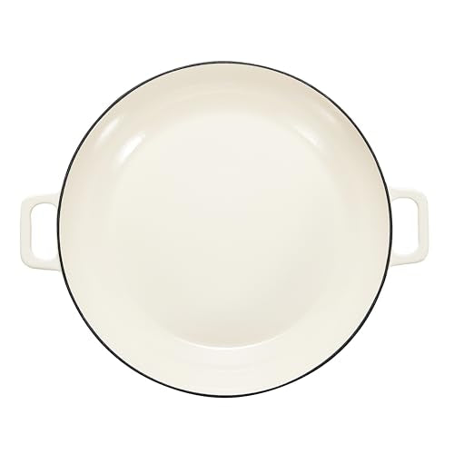 White Enamel Cast Iron Covered Casserole Skillet 3.3 Quart Oven Safe