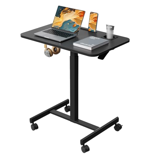 Black 28 Inch Mobile Laptop Desk with Wheels, Height Adjustable Sit-Stand Cart