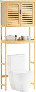 Bathroom Over Toilet Storage Cabinet - Natural Bamboo, 2 Doors & Adjustable Shelves