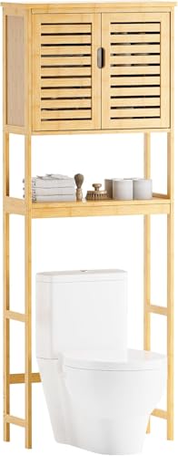 Bathroom Over Toilet Storage Cabinet - Natural Bamboo, 2 Doors & Adjustable Shelves