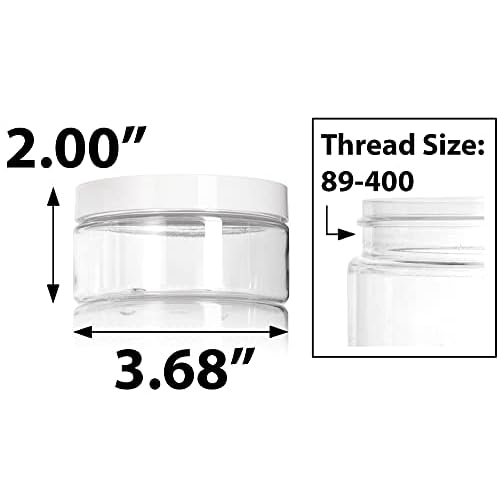 JUVITUS 8 oz Clear PET Plastic Low Profile Jar with White Smooth Lids (12 Pack) BPA Free Large Refillable Empty Storage Containers