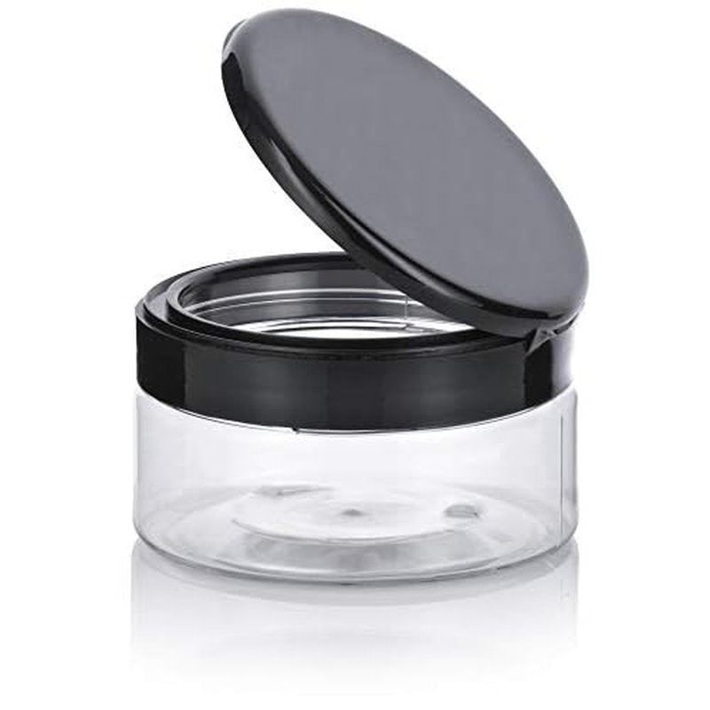 JUVITUS 8 oz Clear PET Plastic Refillable Low Profile Jar with Black Flip Top (6 pack)
