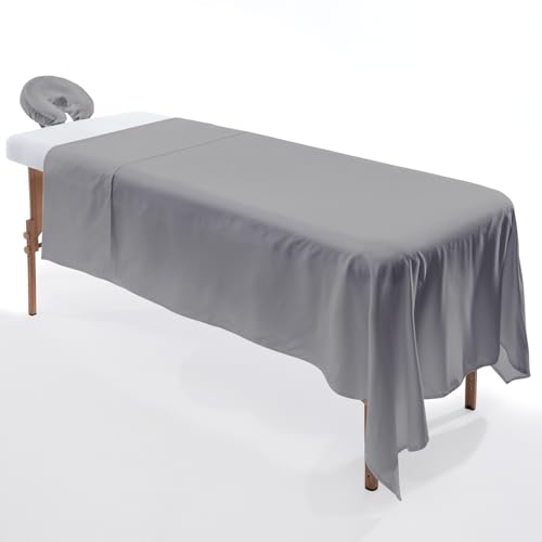 Massage Table Cover Set, Microfiber Material, Pocket-Style Blanket Protector, Fitted Sheet, Face Rest Cover (Grey)