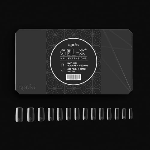 Apr?s Gel-X¢ç Natural Square Medium Tip Box | 500pc Gel-X Tips, 11 Sizes 00-9, Premium Quality