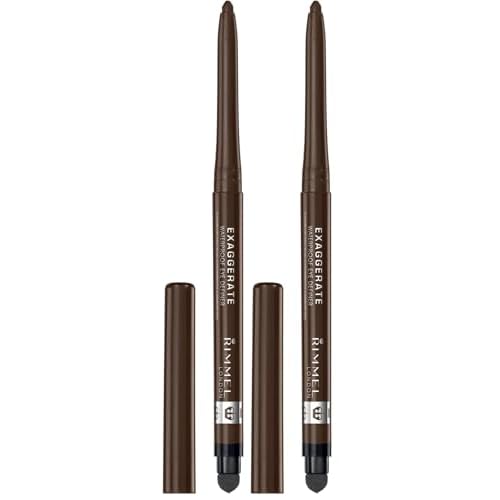 Rimmel London Exaggerate Waterproof Eye Definer Eyeliner, Highly Pigmented, Long-Wearing, Built-In Smudger, 212, Rich Brown, 0.01oz (Pack of 2)