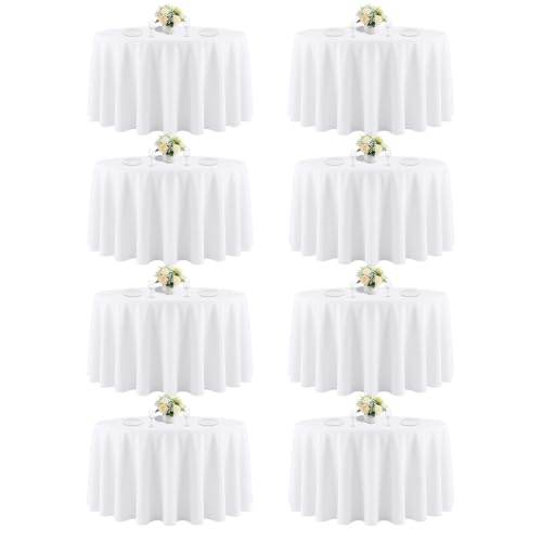 White Round Tablecloth 120 Inch for 48-96 Inch Tables - 8 Pack - CKIKU