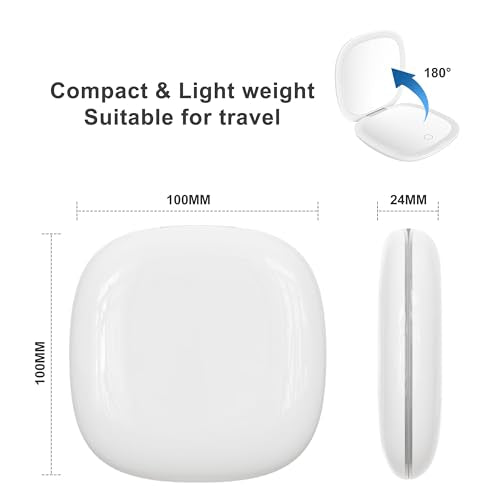 Compact Mirror with LED Light, 1x/10x Magnifying Rechargeable Dimmable Pocket Makeup Mirror for Purse, Travel, 4inch