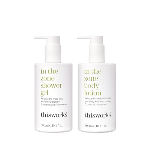 THISWORKS In The Zone Set ? Shower Gel 300ml & Body Lotion 300ml ? Balancing Bodycare with Coconut Oil, Glycerin, Eucalyptus & Frankincense to Cleanse, Nourish & Refocus the Mind