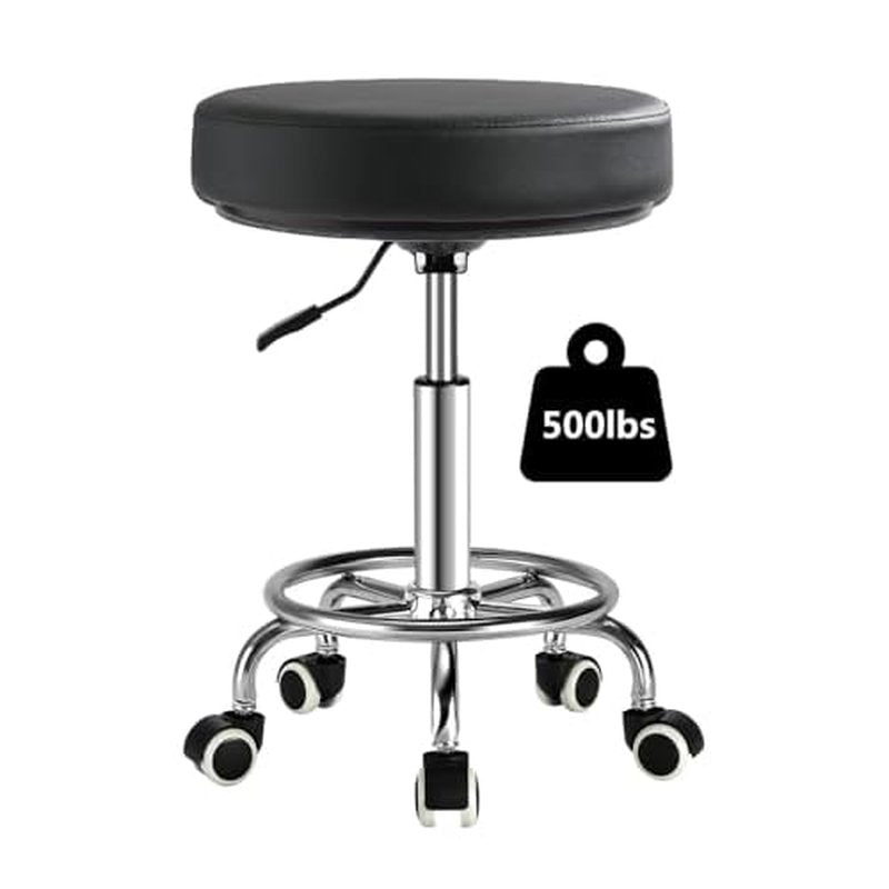 Adjustable Rolling Stool with Wheels - Ergonomic Salon & Tattoo Artist Chair, Office Stool with Comfortable PU Leather Seat,Black