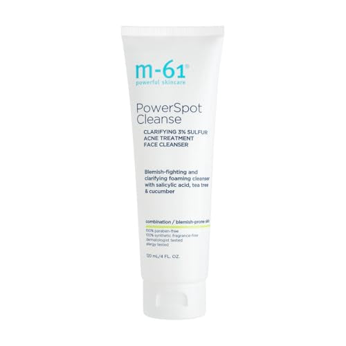 m-61 PowerSpot Cleanse | Clarifying Acne-Fighting Cleanser With 3% Sulfur, Glycolic and Salicylic Acid, Tea Tree, Witch Hazel. For Blemish-Prone Skin. Dermatologist and Allergy Tested, 4.0 Fl Oz