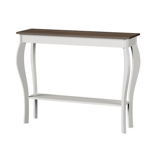 39-Inch Narrow Farmhouse Entryway Table with Storage Shelf - Soft White