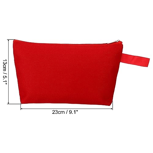 PATIKIL 9.1 x 5.1 Canvas Makeup Bags with Strap, 5 Pack Pencil Multipurpose Cosmetic Zipper Bag Case Travel Toiletry Storage Pouch Organizer for Home Office, Red