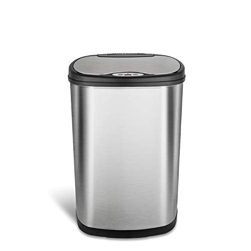 Ninestars 13 Gallon Oval Touchless Motion Sensor Trash Can - Silver & Black