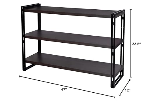 Rustic 3-Tier Metal and Wood Industrial Bookshelf - Dark Grey