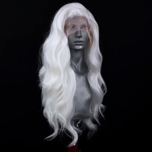 White Long Body Wave Synthetic Lace Front Wig for Women - Heat-Resistant