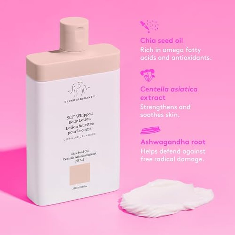 Drunk Elephant Sili Whipped Body Lotion - 240 ml/8 fl oz - Rich Daily Moisturizing Lotion - Clean Clinical Skincare - Cruelty-Free - Free of Essential Oils, Silicones, and Fragrance