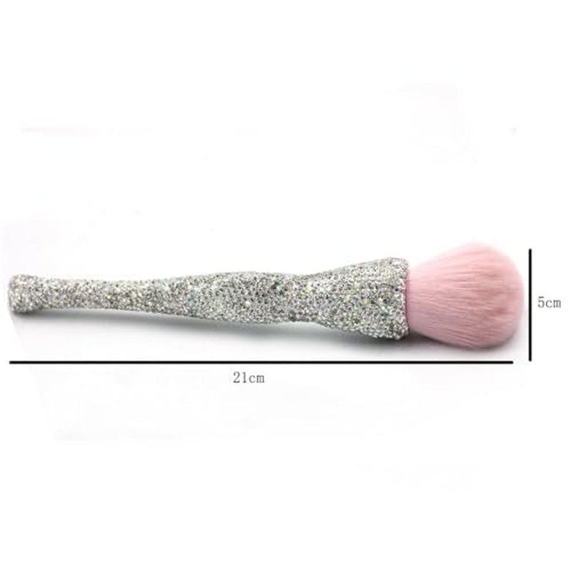 Bling Rhinestone Large Mineral Powder Brush - Soft and Luxurious Makeup Foundation Brush for Large Coverage - Ideal for Blending, Buffing, and Setting (Silver)