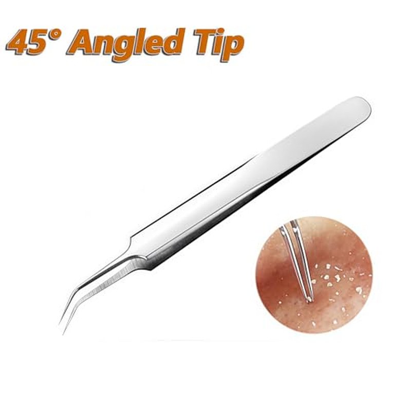 1Set(3PCS) Silver Professional Remove Blackheads Tweezers Set - Stainless Steel Straight/Slanted & Pointed Splinter/Bend Curved Blemish Extractor Tool for Acne Zit Cystic Blemish Whitehead Popping
