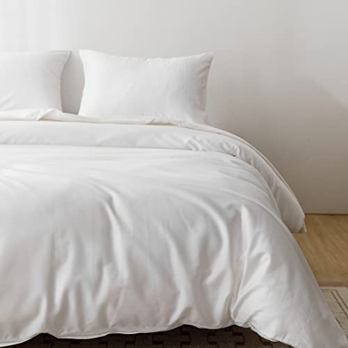 HeimenAogo Queen Size Egyptian Cotton Duvet Cover Set - Pure White Sateen Weave, 3 Pieces