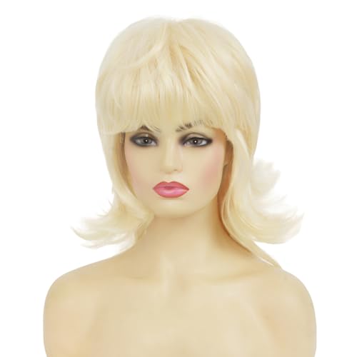 Blonde Curly Layered Shoulder Length Wig with Bangs for Women - Synthetic Cosplay & Daily Use (Variation: Blonde)