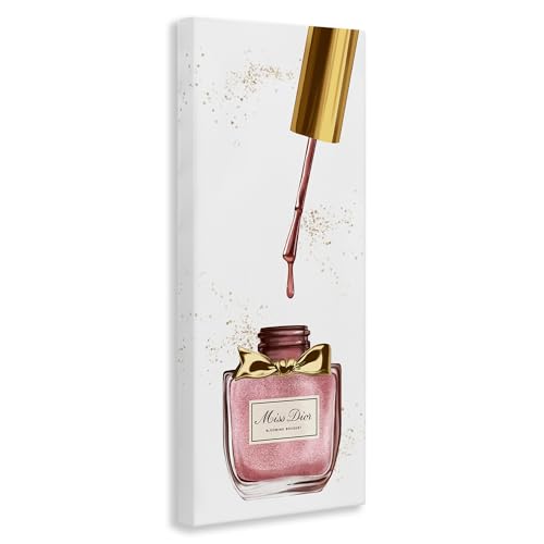 Stupell Industries Makeup Nail Polish Brush Gold Pink Fashion, Design by Artist Ziwei Li Wall Art, 10 x 24, Canvas