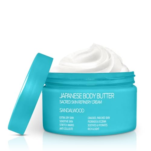Onsen Japanese Body Butter for Women - Skin Refinery Cream Natural and Organic Shea Butter Moisturizing Clear Skin Exfoliator with Coconut Oil and Vitamin E - 8.6 fl oz / 255 ml (Sandalwood)