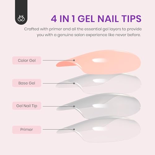 Beetles Almond Press on Nails - 210Pcs Ombre Medium Almond Nails Press on Nails 4-in-1 French Tip Press On Nails Press on 15 Sizes