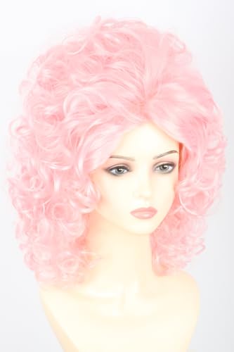 Pink 60s Beehive Bouffant Wig - Voluminous Retro Curly Costume Hair - Pink1