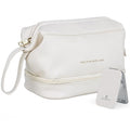 Pocmimut Large White PU Leather Makeup Bag with Mirror, Double Layer Travel Organizer for Women