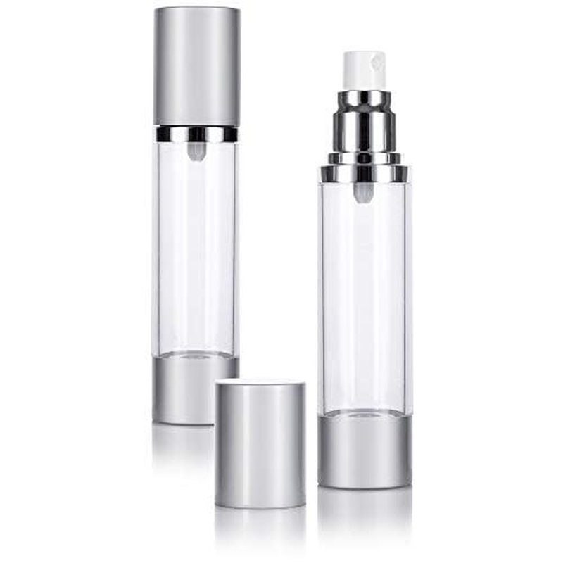 JUVITUS (2 Pack) 1.7 oz Acrylic Airless Spray Bottle Silver Matte Travel Storage