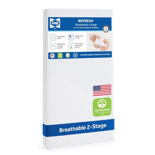 OmniPedic Refresh Baby Crib Mattress - 2-Stage Waterproof, Breathable, Non-Toxic, GREENGUARD Gold Certified, Made in USA, 52x28 inches