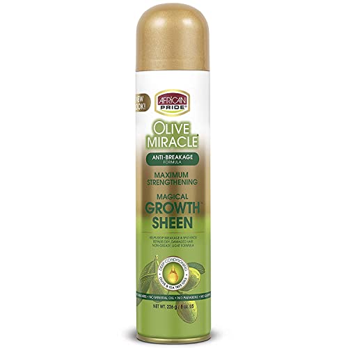 African Pride Olive Miracle Magical Growth Sheen Hair Spray ? Enriched with Olive & Tea Tree Oil for Natural Beauty, Moisture & Shine, 8oz