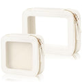 Mini & Medium Clear Makeup Bags Set - Waterproof Cosmetic Pouch with Zipper, Ivory White